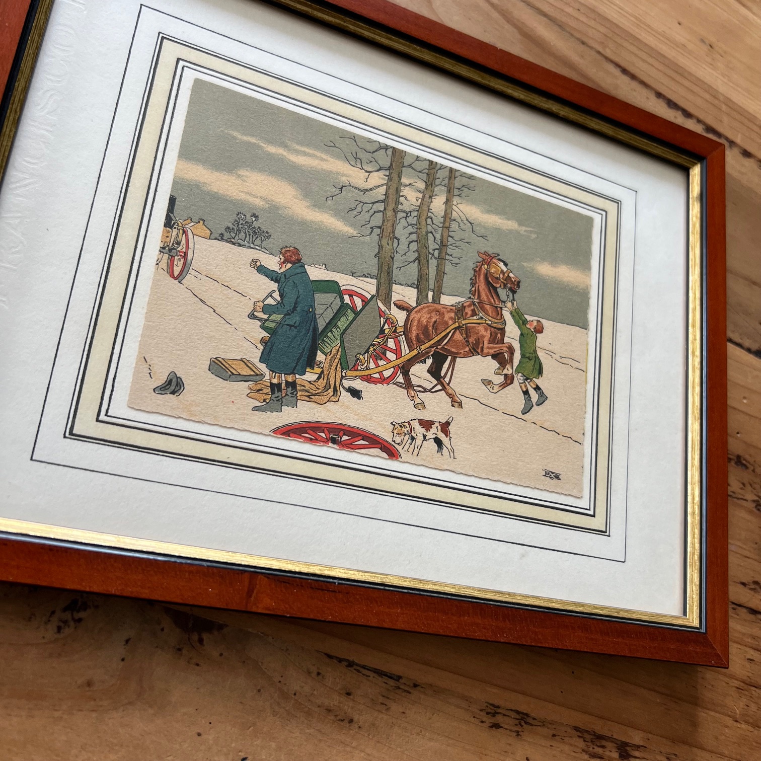 Lithographie Etienne Le Rallic « Charrette anglaise sous la neige » – Image 3