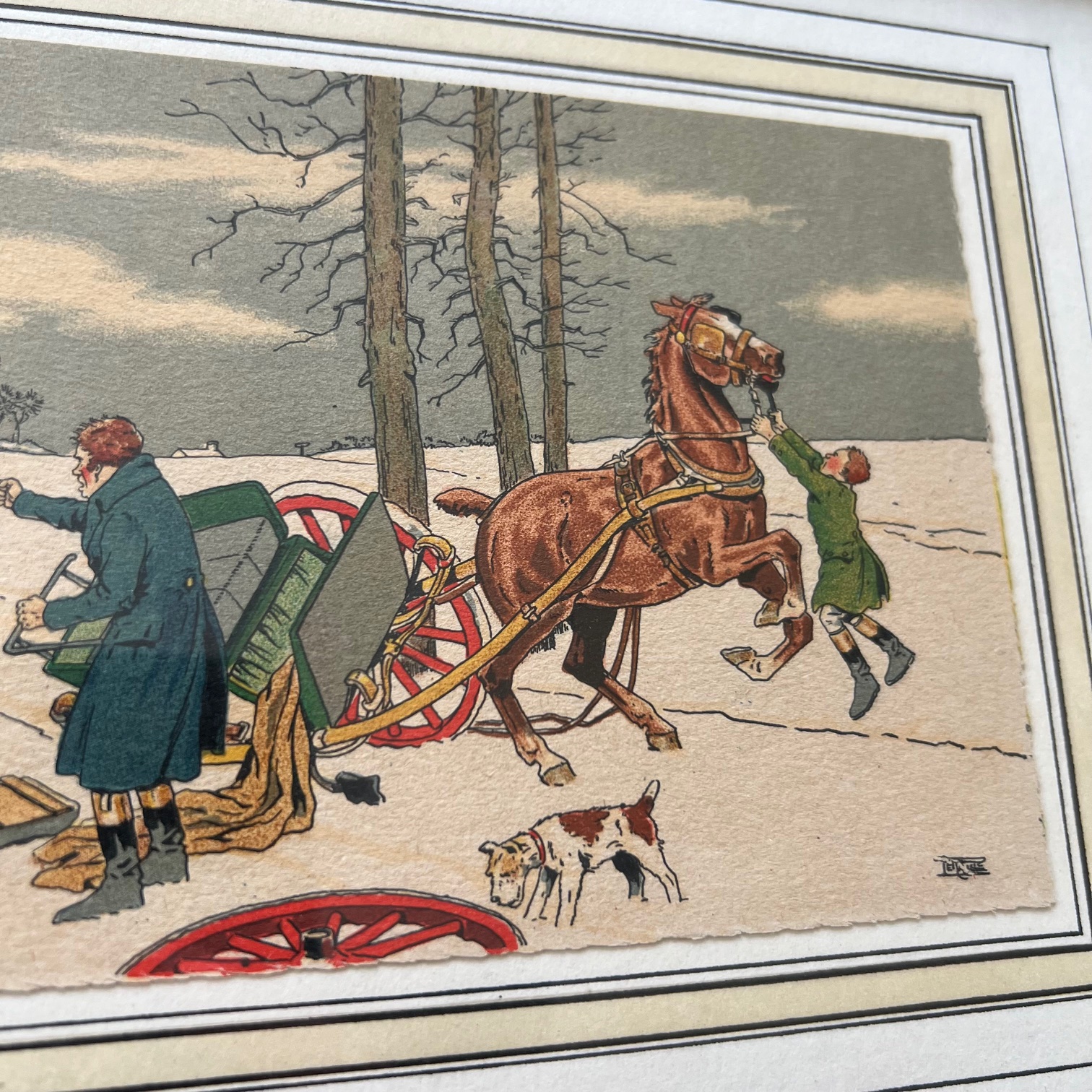Lithographie Etienne Le Rallic « Charrette anglaise sous la neige » – Image 4