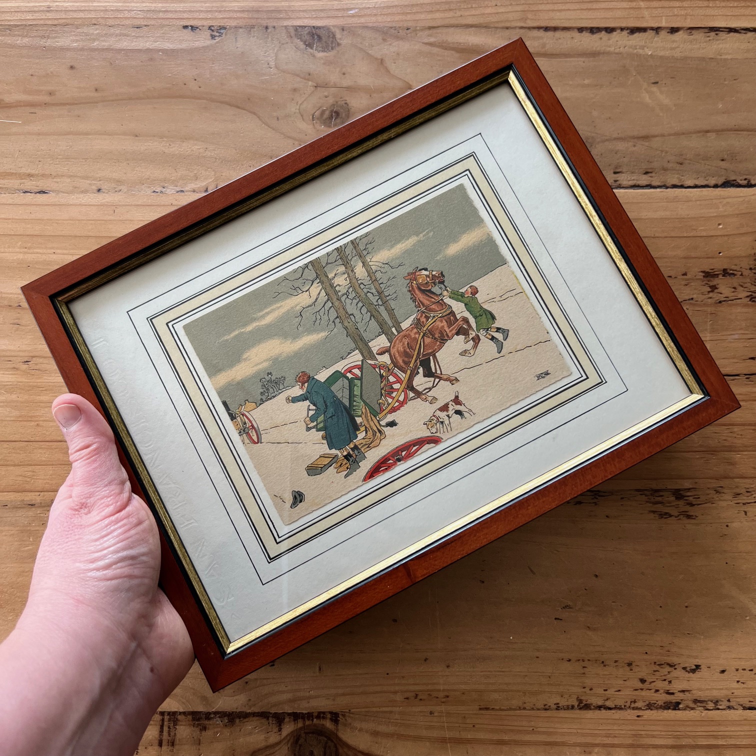 Lithographie Etienne Le Rallic « Charrette anglaise sous la neige » – Image 6