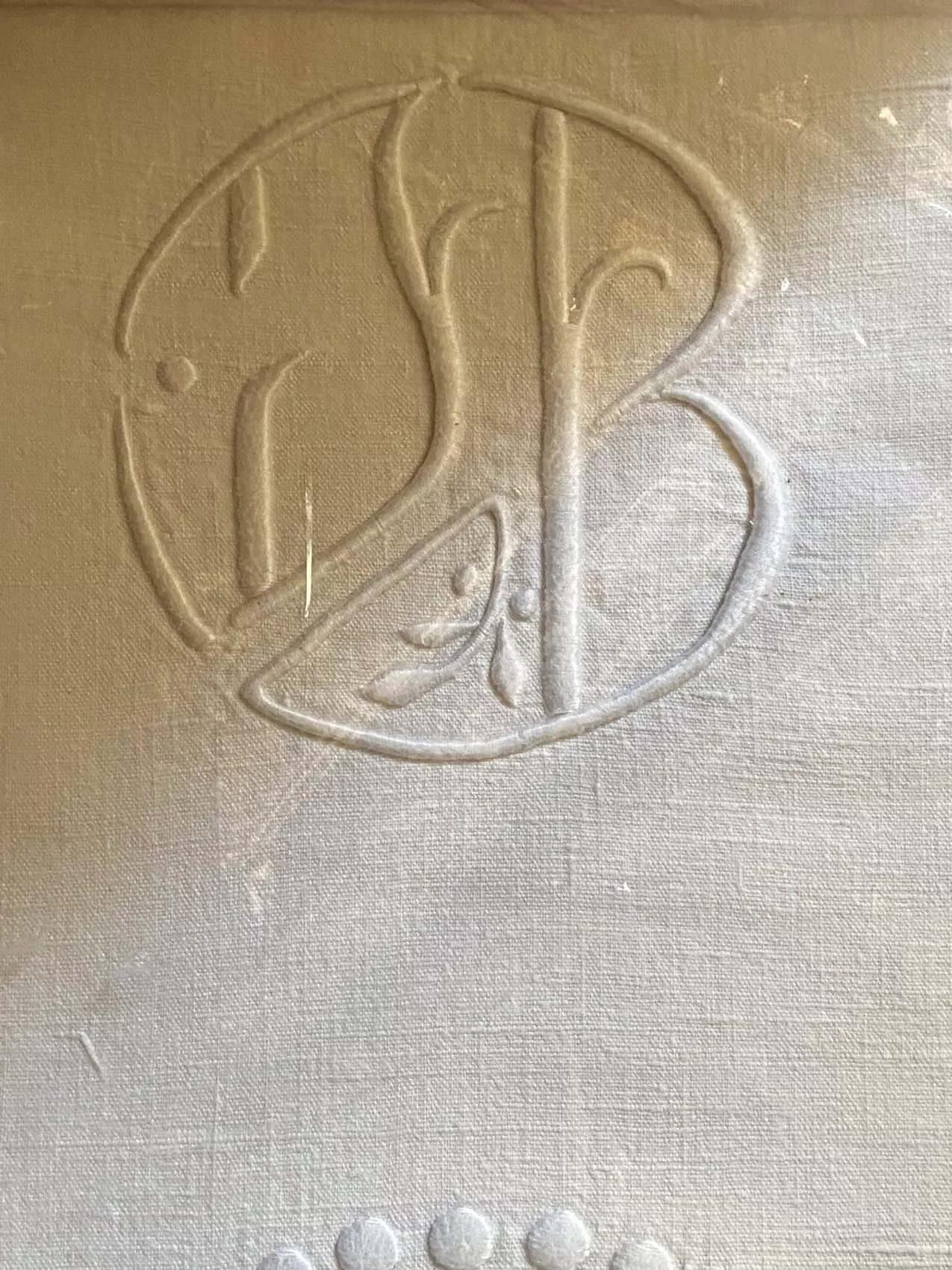 Grand drap ancien en lin ivoire – Monogramme JB – Drap deux places – Parfait état