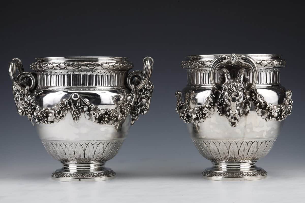 BOIN TABURET – PAIRE DE RAFRAICHISSOIRS ARGENT MASSIF LOUIS XVI – XIXE
