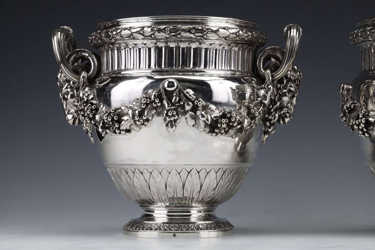 BOIN TABURET – PAIRE DE RAFRAICHISSOIRS ARGENT MASSIF LOUIS XVI – XIXE – Image 3