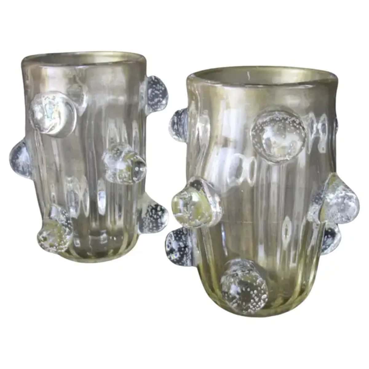 Paire de grands vases en verre de Murano doré décorés de boules bullées par Costantini – Image 2