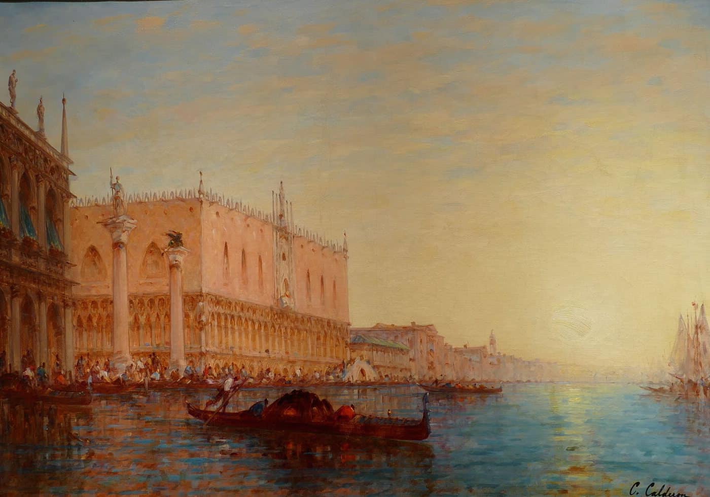 Calderon Charles Clément Ecole Française 19è Venise Bassin De Saint Marc Ensoleillé Huile sur toile signée – Image 9
