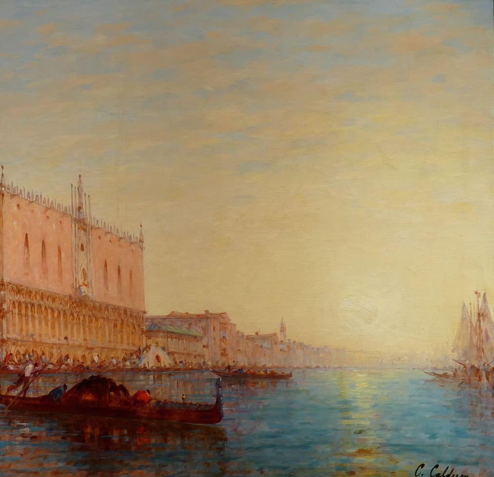 Calderon Charles Clément Ecole Française 19è Venise Bassin De Saint Marc Ensoleillé Huile sur toile signée – Image 4