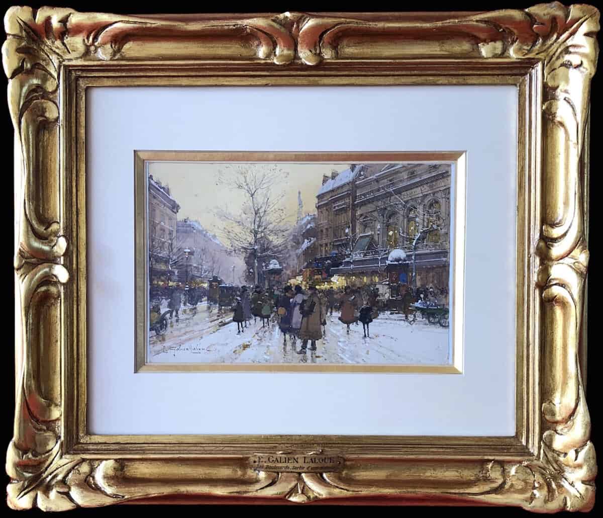 Galien Laloue Tableau 20è Paris Animation Théâtre Du Gymnase Grands Boulevards Gouache Signée – Image 3