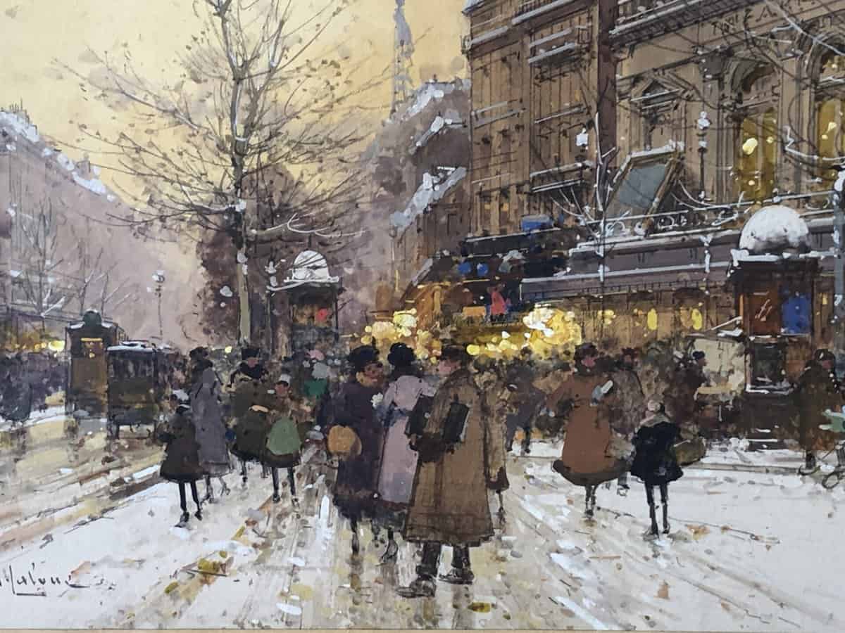 Galien Laloue Tableau 20è Paris Animation Théâtre Du Gymnase Grands Boulevards Gouache Signée – Image 8