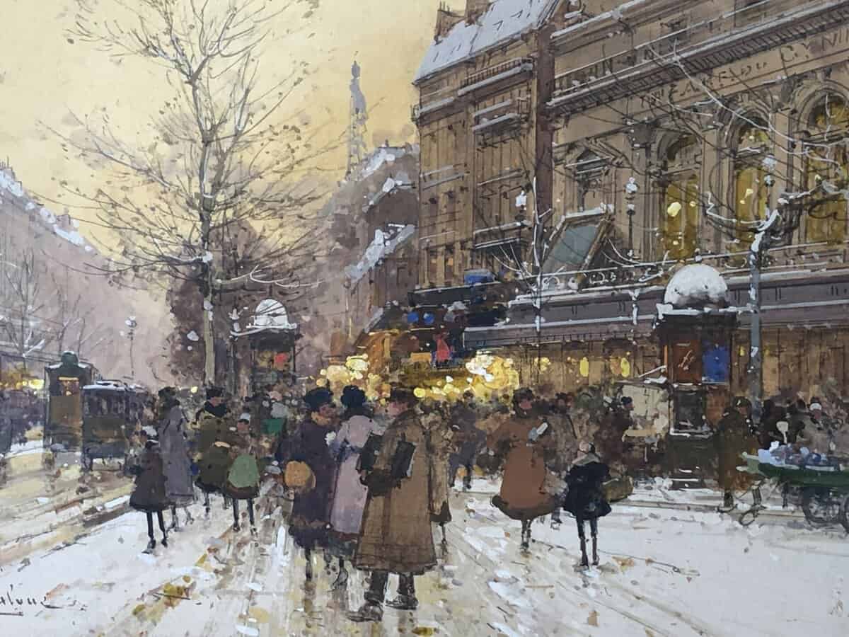 Galien Laloue Tableau 20è Paris Animation Théâtre Du Gymnase Grands Boulevards Gouache Signée – Image 6