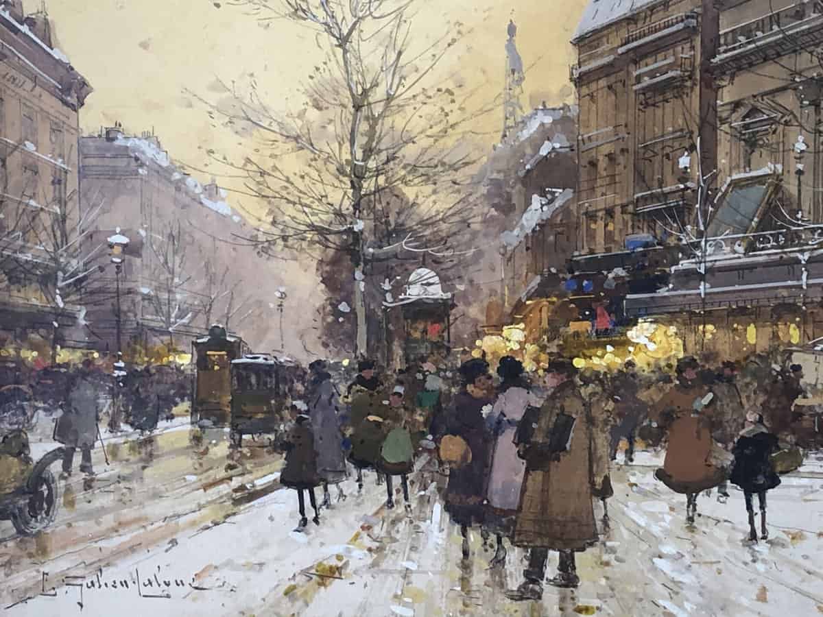 Galien Laloue Tableau 20è Paris Animation Théâtre Du Gymnase Grands Boulevards Gouache Signée – Image 5