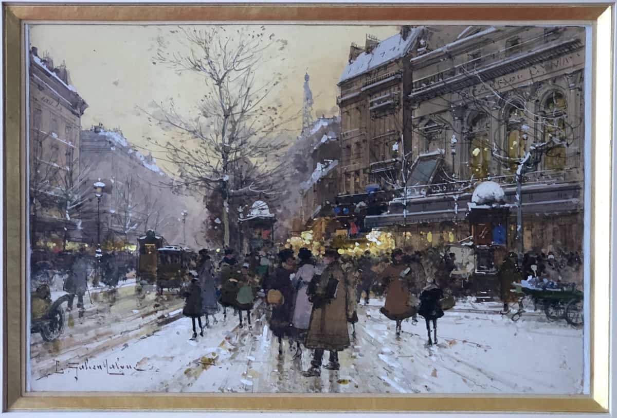 Galien Laloue Tableau 20è Paris Animation Théâtre Du Gymnase Grands Boulevards Gouache Signée – Image 4