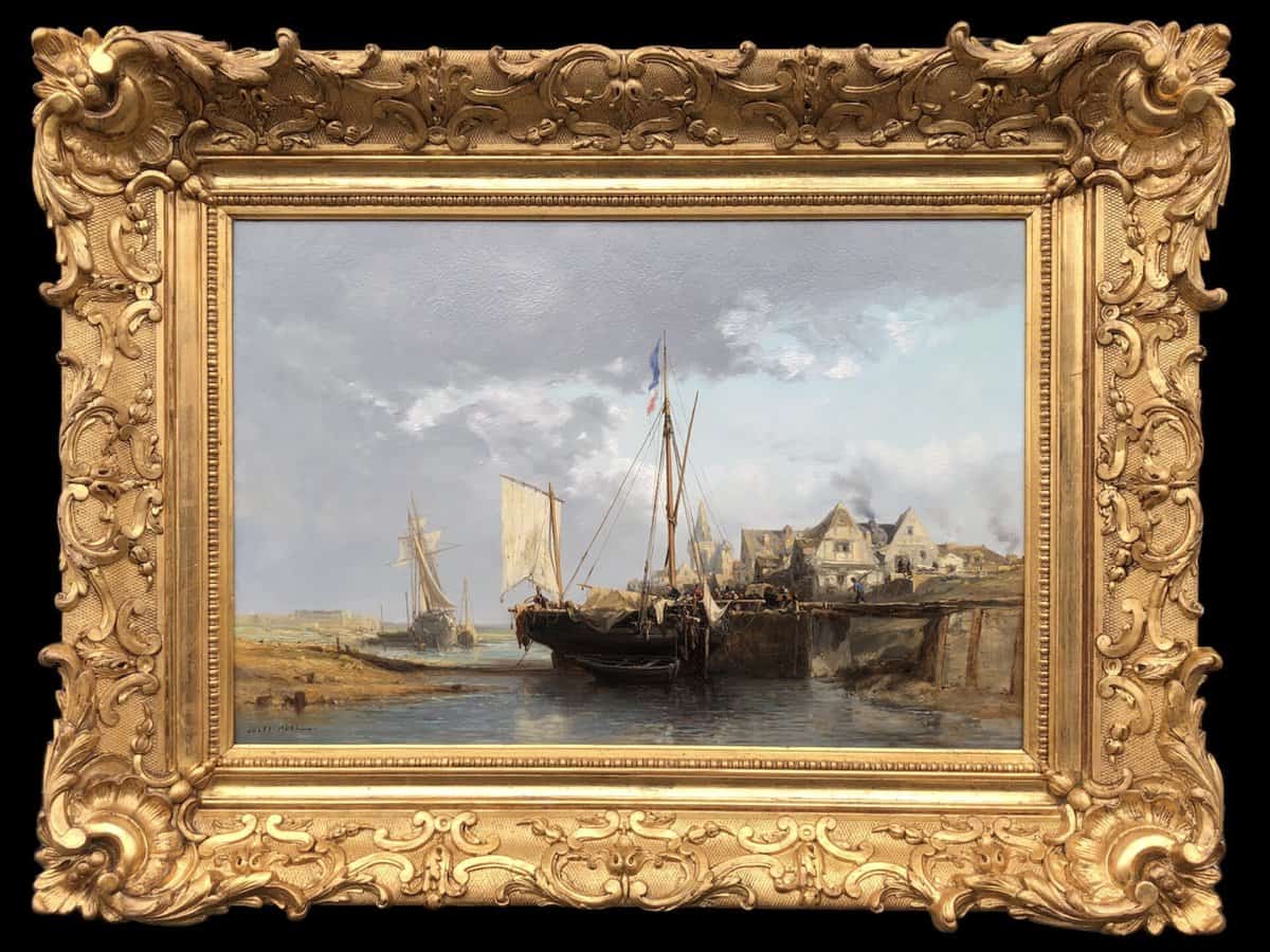 NOEL Jules Tableau Français 19è l’avant port Huile Sur carton fort Signée – Image 9