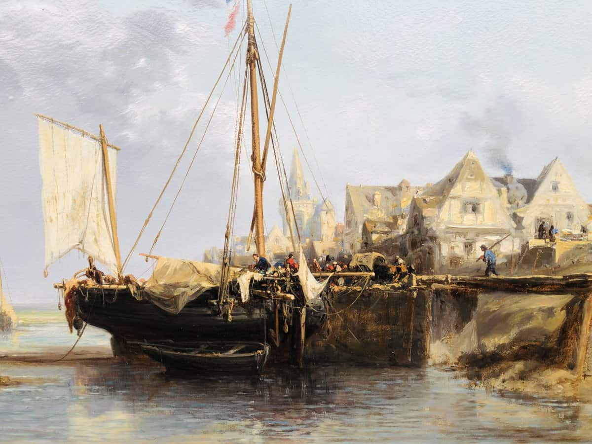 NOEL Jules Tableau Français 19è l’avant port Huile Sur carton fort Signée – Image 6