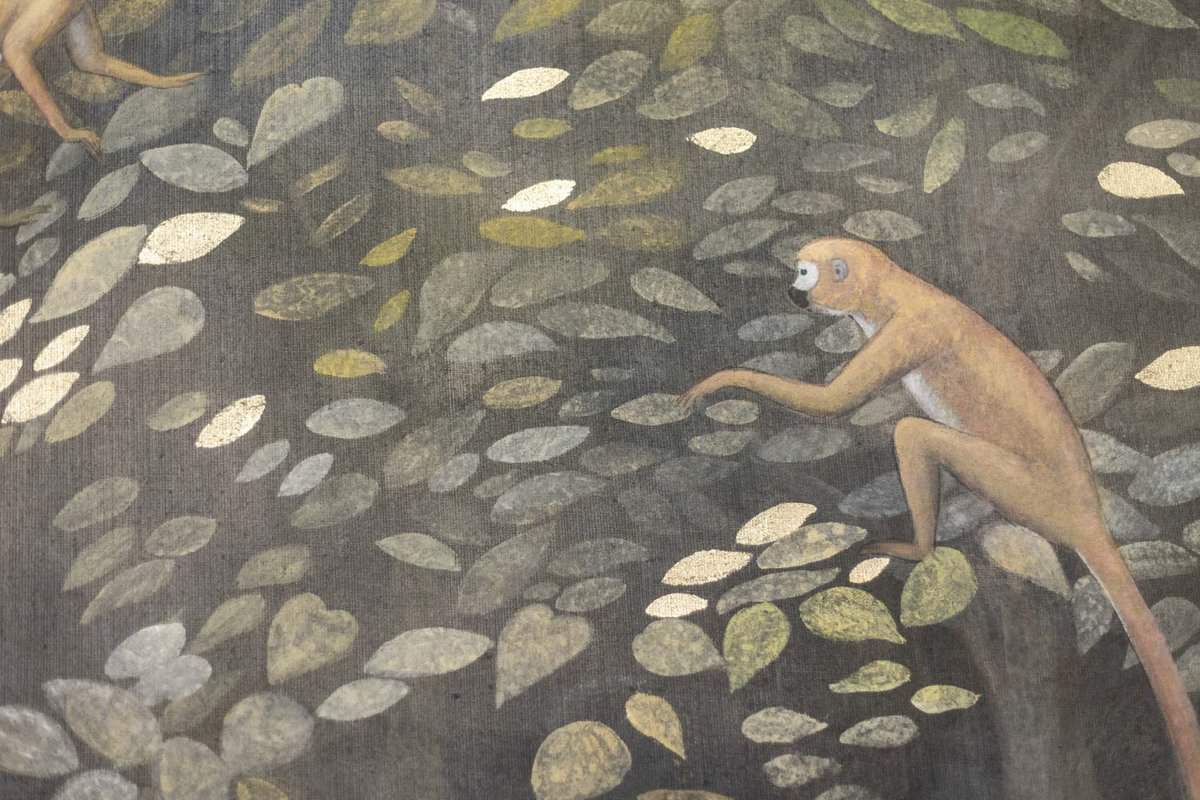 Toile peinte représentant des chimpanzés. Travail contemporain. – Image 2