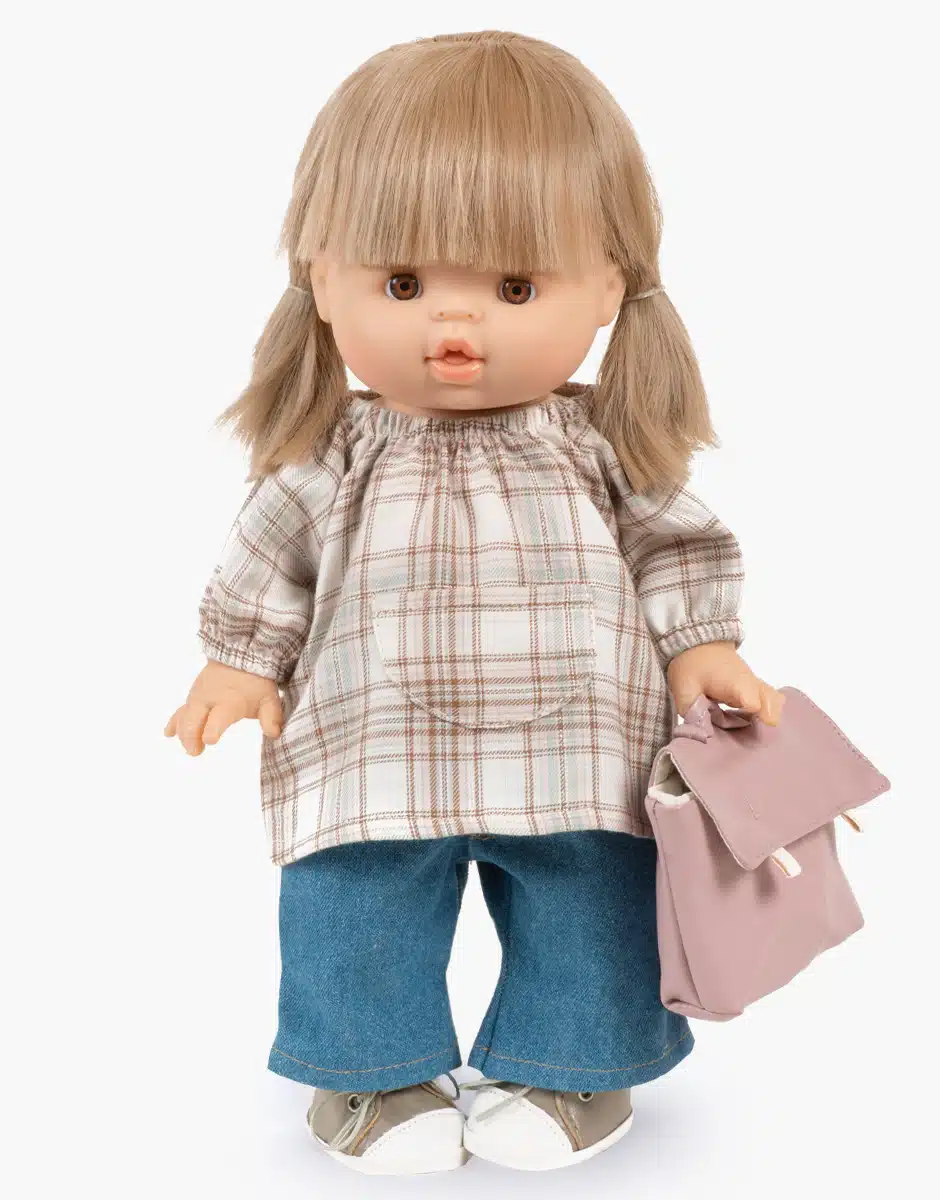 Gordis – Ensemble “Back to school” fille avec blouse à carreaux et pantalon en denim bleu foncé, Minikane