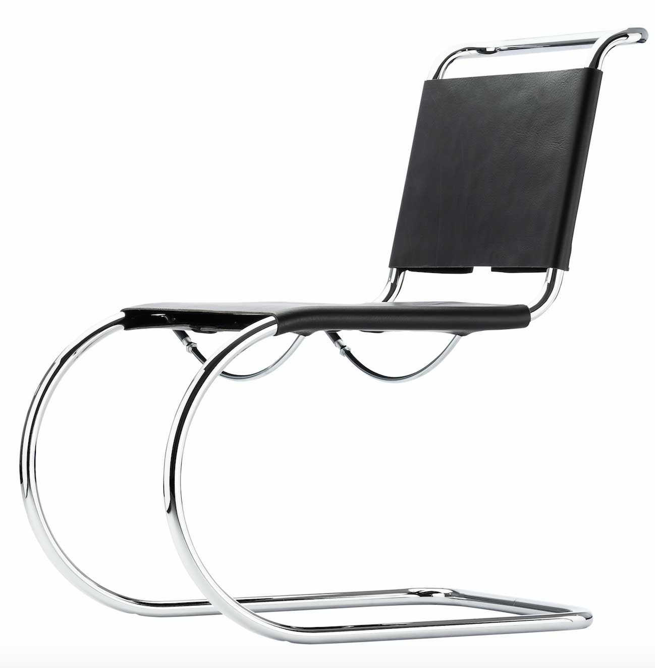 S 533 L Thonet / Fauteuil piètement luge Mies van der Rohe cuir sellier Noir