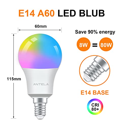 Ampoule Connectée WiFi E14 A60 9W Ampoule LED Intelligente RGB lot de 2 – Antela – Image 2