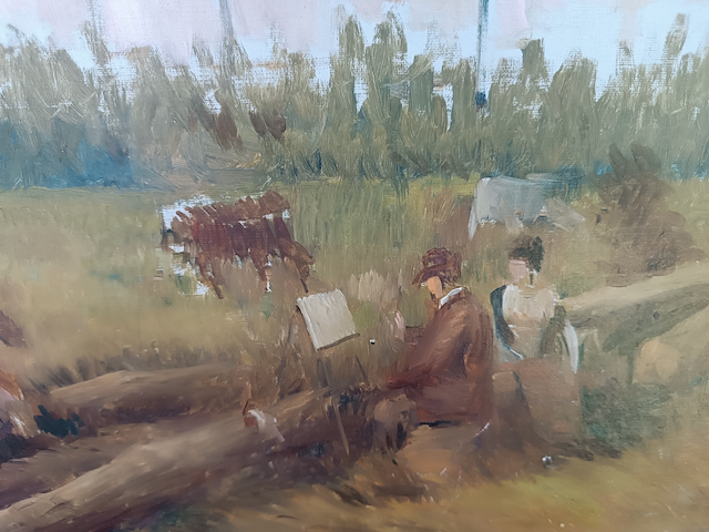 Tableau Impressionniste » peintre peignant des vaches au pâturage » Huile sur Panneau Fin XIXème – Image 5