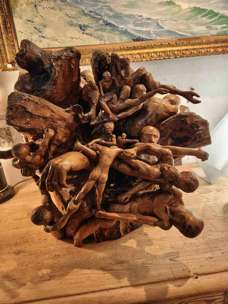 Sculpture Art Brut Epoque XXème Travail de taille dans la masse du Bois
