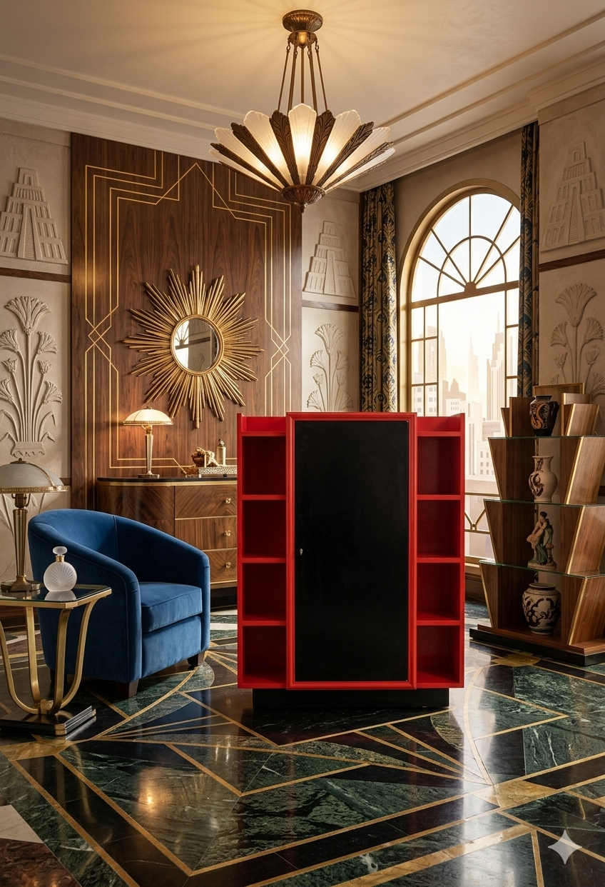 Meuble d’appoint Art Déco Laqué Rouge et noir – Image 7