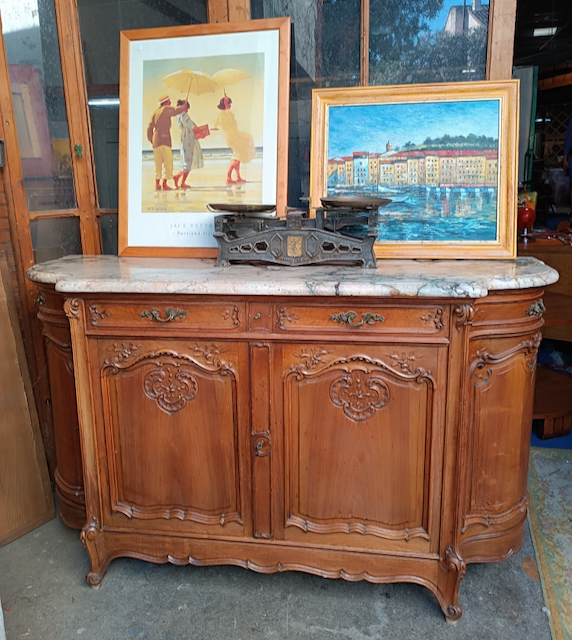 Buffet Style Louis XV en Noyer Massif plateau Marbre Epoque début XXème – Image 4