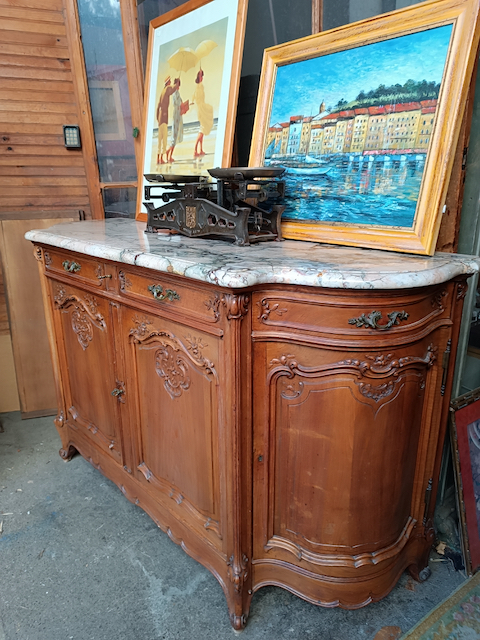 Buffet Style Louis XV en Noyer Massif plateau Marbre Epoque début XXème – Image 5