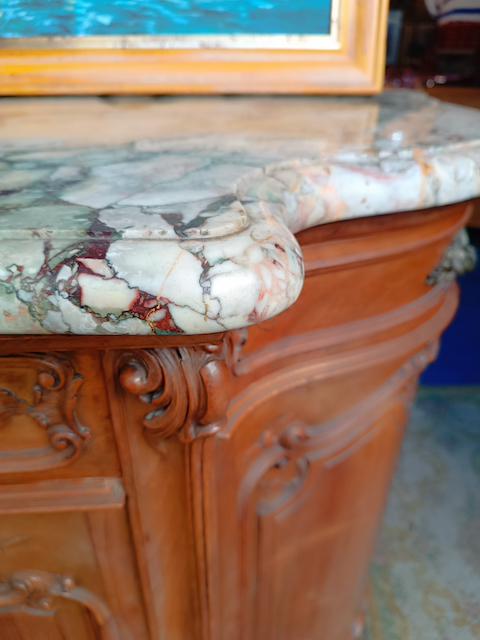 Buffet Style Louis XV en Noyer Massif plateau Marbre Epoque début XXème – Image 6